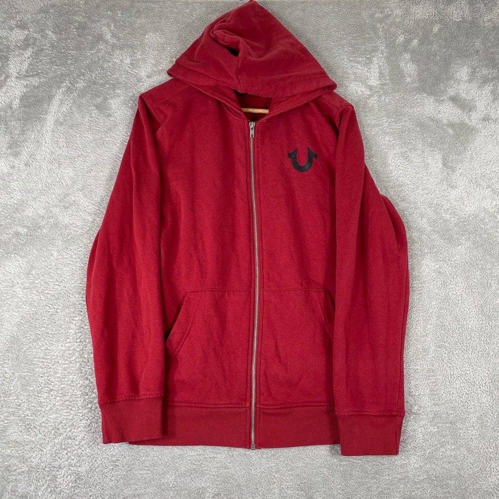 True Religion Zip Up Hoodie Mens Medium Red Buddha World Tour‎ Graphic Y2K Style